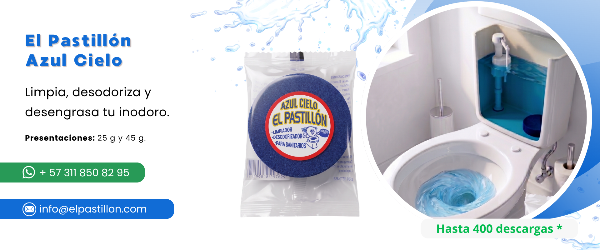 Pastilla sanitaria Azul Cielo El Pastillón para limpieza, desodorización y desengrase de inodoros en Bogotá